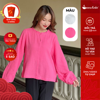SWANLAKE | Áo Kiểu Nữ Cổ Bèo Tay Dài Vải Xô Muslin Phong Cách Hàn Quốc, Trẻ Trung - MÃ: A10460LW01
