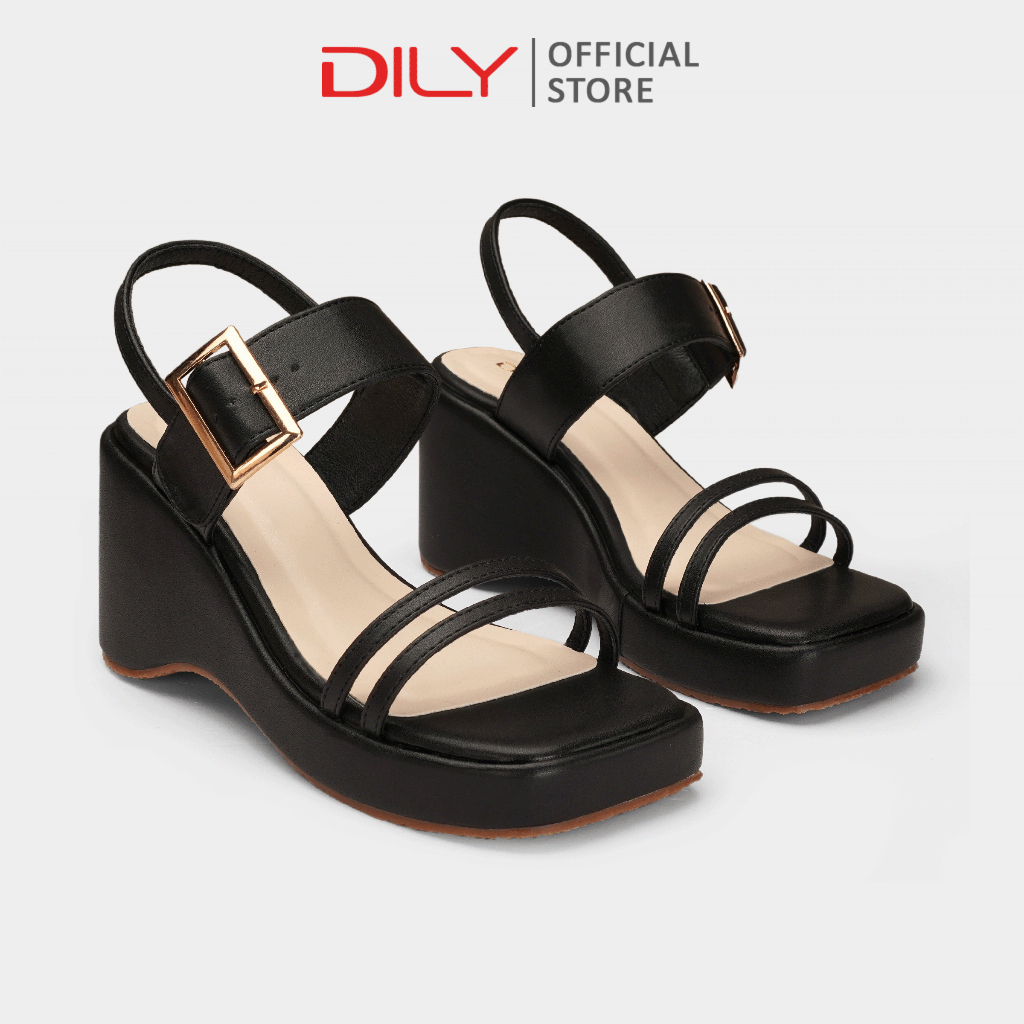 Giày sandal nữ đế xuồng DILY quai ngang 2 dây thanh mảnh, sandal cao gót mũi vuông cao 7cm AA0471