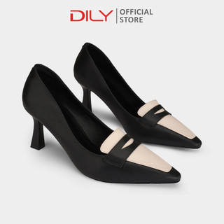 Giày cao gót nữ DILY mũi vuông thời trang kiểu dáng basic, giày bít quai phối màu tinh tế cao 7cm AA0466