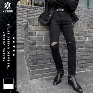 Quần Baggy Đen Jeans Suông Đen Nam Bò Đen Nam Rách Gối