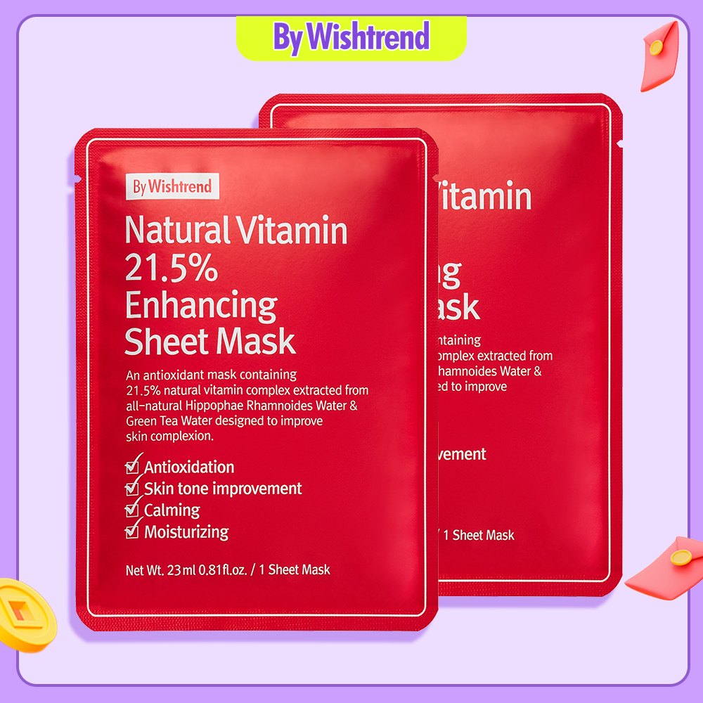 2 Mặt nạ dưỡng trắng da BY WISHTREND NATURAL VITAMIN 21.5% ENHANCING SHEET MASK 23ml