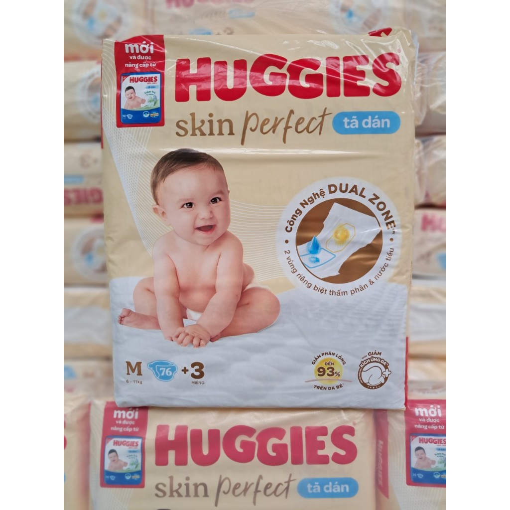 Tã/bỉm dán Huggies skin perfect M76+3  mẫu mới nâng cấp