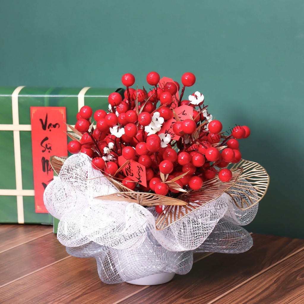 Chậu Đào Đông Trang Trí TẾT A30 May Mắn Tài Lộc – Handmade