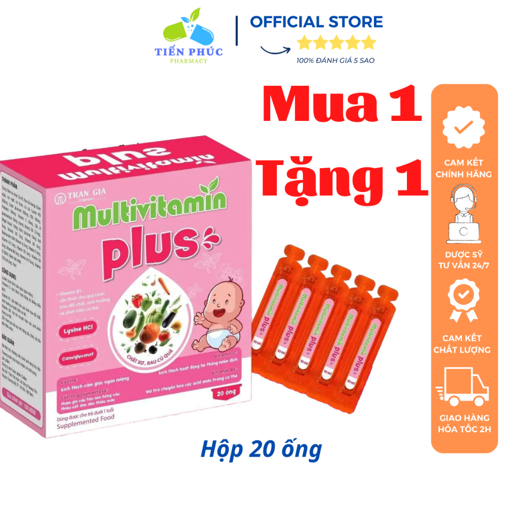 Chất xơ multivitamin Plus - Giúp bé ăn ngon, tiêu hóa tốt, tăng cường hệ miễn dich cho bé Hộp 20 ống