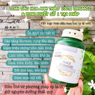 (Mẫu mới) ( Date T10/2026) TINH DẦU HOA ANH THẢO HỮU CƠ NAT&FORM HUILE ONAGRE 136g 200 viên