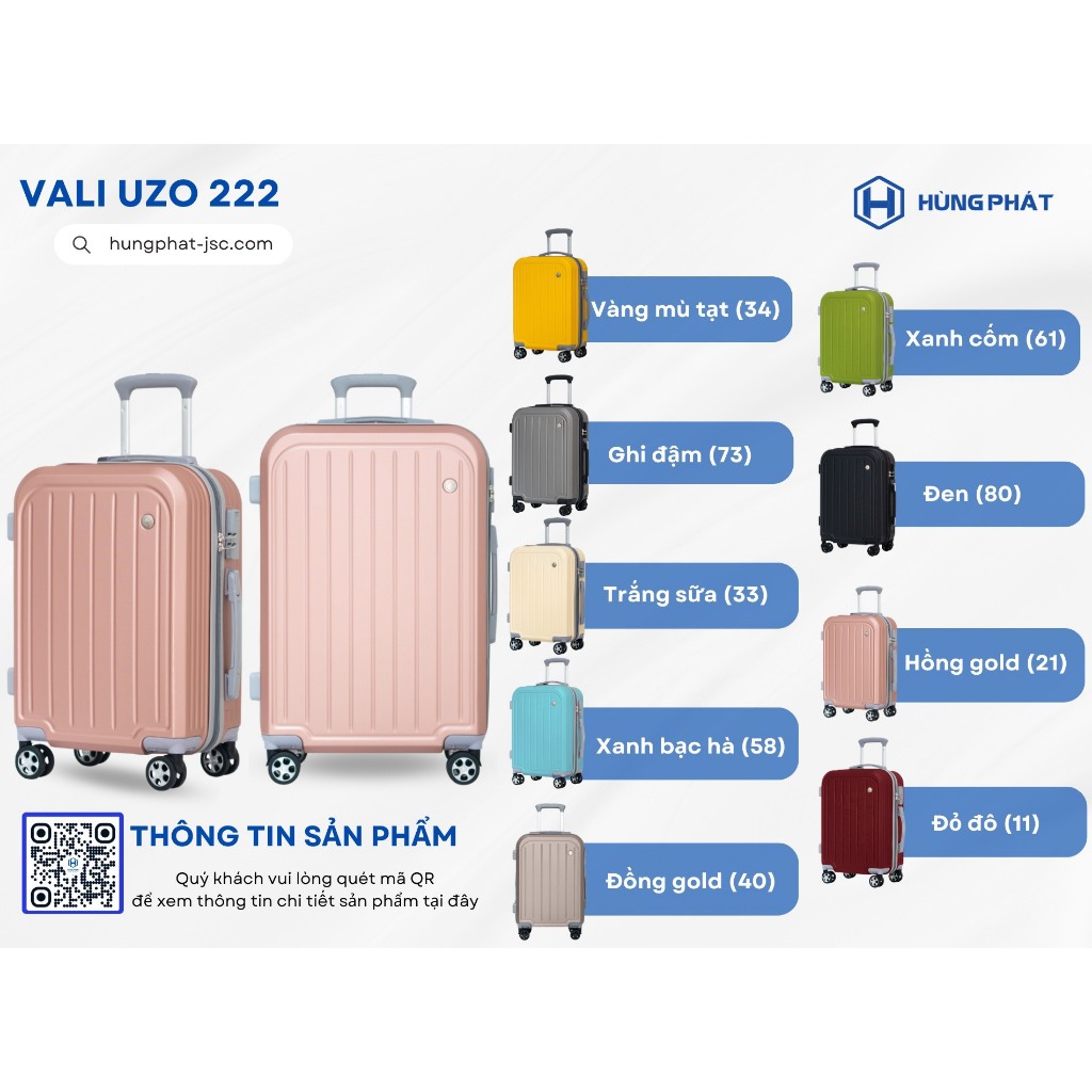 Vali Kéo Vali Du Lịch Cao Cấp UZO-222 Size20/24 Chính Hãng Hùng Phát - Bảo hành 5 năm