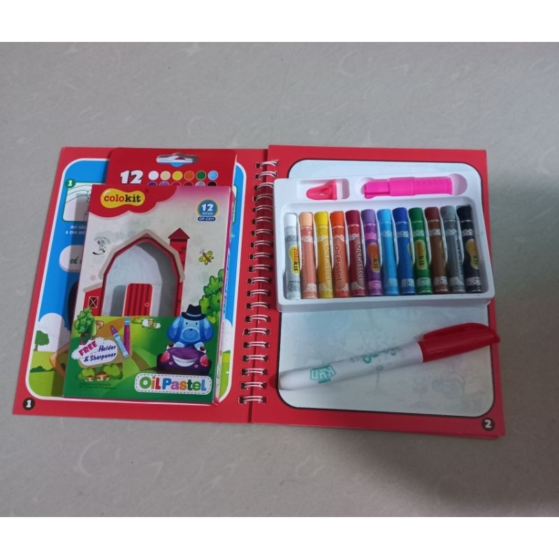 Combo bộ sách bút ma thuật và hộp sáp 12 màu Kun