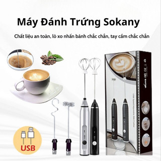 Máy tạo bọt cafe 3 tốc độ, máy đánh trứng sokany cầm tay không giây, hỗ trợ sạc pin tiện lợi sử dụng - Chính Hãng
