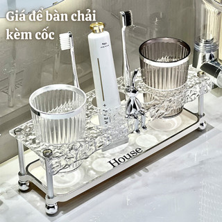 Giá để bàn chải đánh răng kèm cốc nhựa acrylic, kệ đựng bàn chải đánh răng phòng tắm nhà vệ sinh.