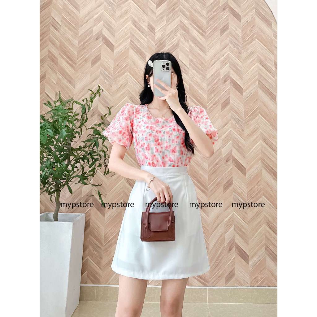 Áo hoa 2 lớp tay bí cổ tròn xinh xắn Mypstore