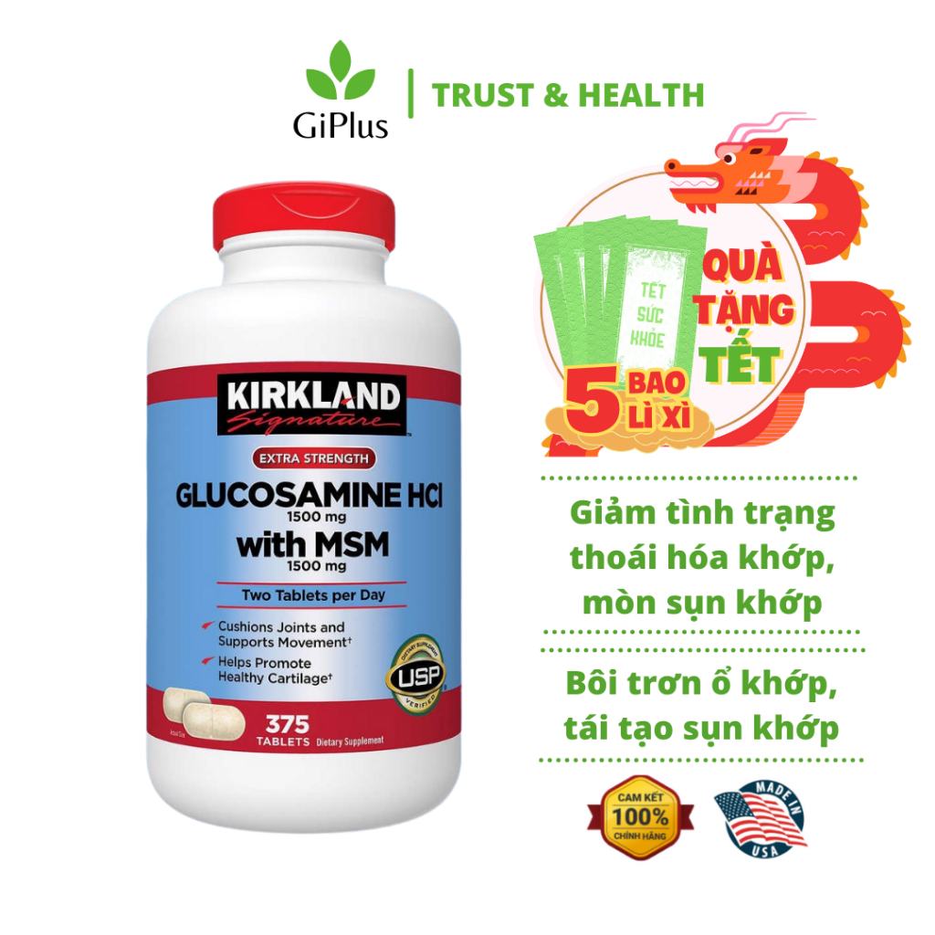 Viên Uống Bổ Trợ Xương Khớp Chắc Khỏe Kirkland Glucosamine HCL 1500mg With MSM 1500mg (375 viên/Lọ)