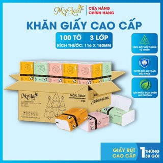Thùng 30 gói giấy ăn gấu trúc cao cấp MyLan 100 tờ / 3 lớp mềm mịn, tiện lợi