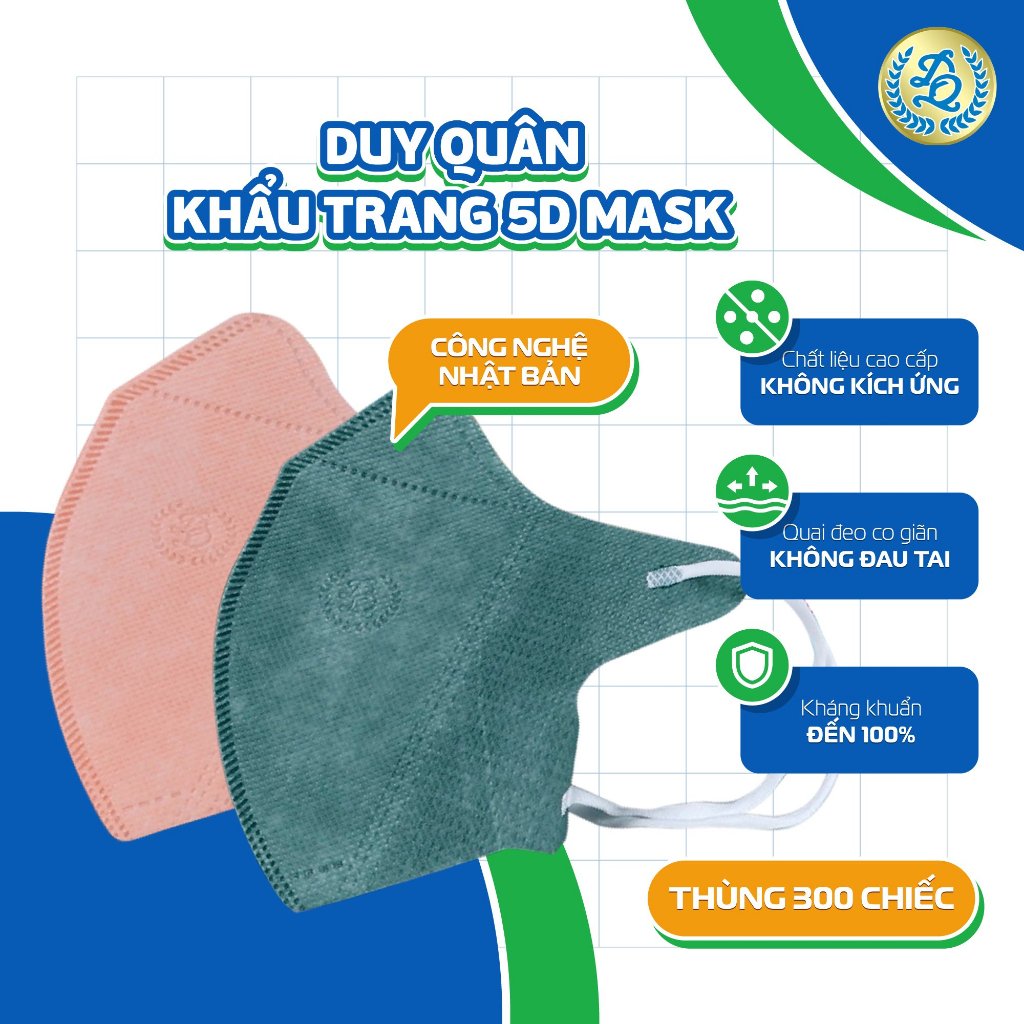 300 chiếc khẩu trang Duy Quân 5D 3 lớp kháng khuẩn ôm mặt chống bụi mịn