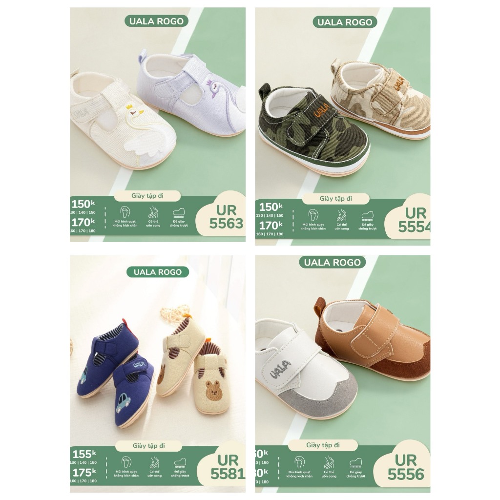 Giày, dép tập đi cho bé trai, bé gái đế cao su, chống trượt [Lưu ý: Đọc kỹ hướng dẫn chọn size]