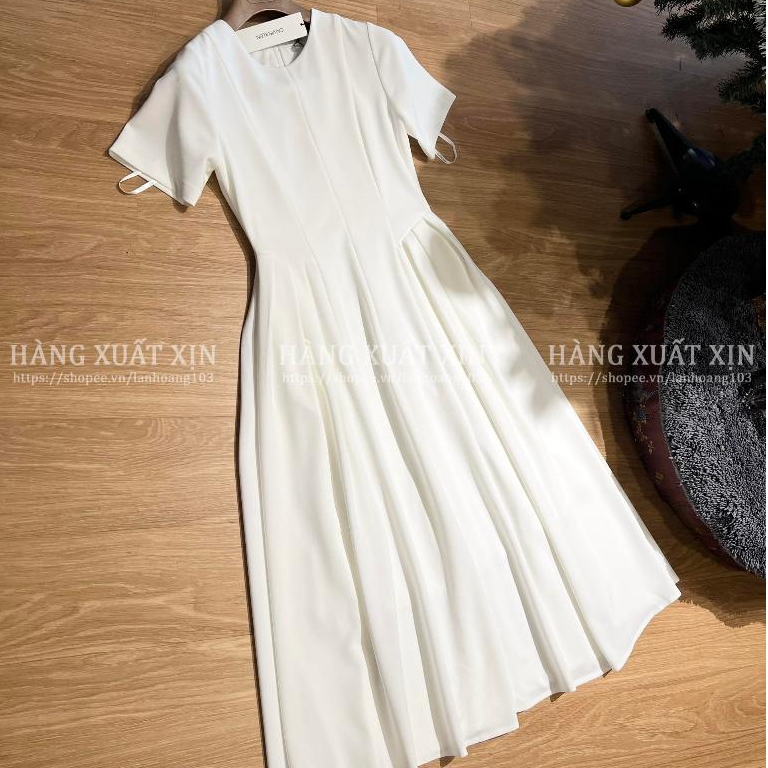 Đầm váy midi CK xếp ly 2 bên vải mềm đẹp co giãn nhiều màu