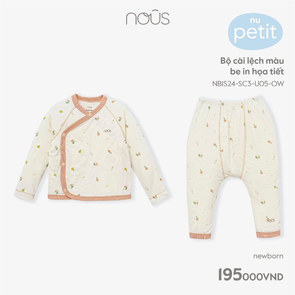 Bộ quần áo sơ sinh cài lệch newborn Nous
