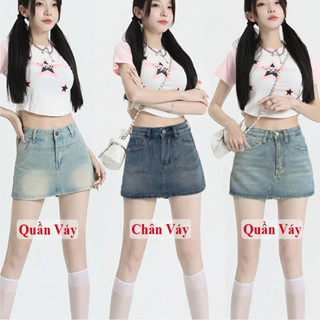 Chân váy jean bò nữ ngắn chữ a cạp cao dáng ôm MADELA, Quần giả váy jean nữ ngắn chữ a lưng cao ôm dày dặn thời trang