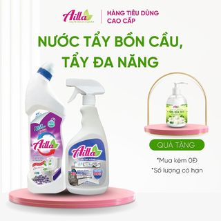 Combo chai tẩy đa năng ailla 500ml loại bỏ vết dầu mỡ và chai tẩy toilet lavender 700ml an toàn