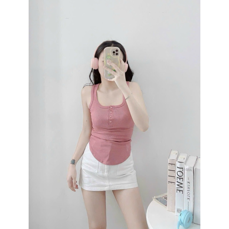 Áo ba lỗ thun gân cổ vuông chất mềm mịn mát lạnh