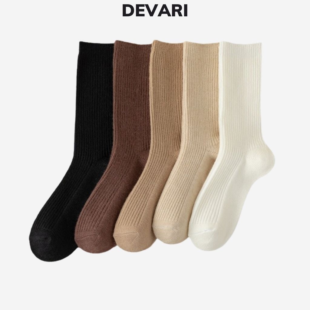 Tất nữ cổ cao chất thun co dãn đa chiều dáng trơn vintage chất cotton mềm mịn khử mùi an toàn chống hôi chân DEVARI T951