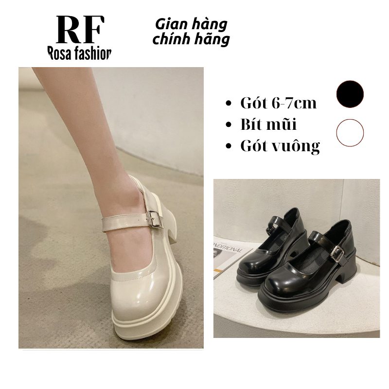 Rosa - Giày cao gót đế độn đúp 6cm búp bê bít mũi phông cách mary jane mã CG-0627
