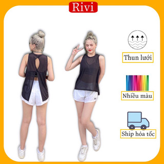 Áo tank top xẻ tà thể thao nữ, vải thun lưới thoáng mát tập gym, yoga, chạy bộ, đạp xe,vận động