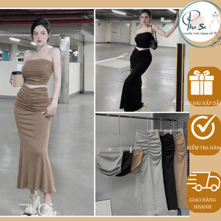 Set áo ống kèm chân váy đuôi cá có nhún eo chất thun gân co giãn