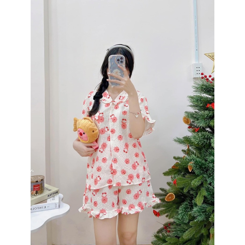 Set đồ ngủ Pijama cộc đùi chất đũi xốp mềm nhiều họa tiết dễ thương - Laem Saigon