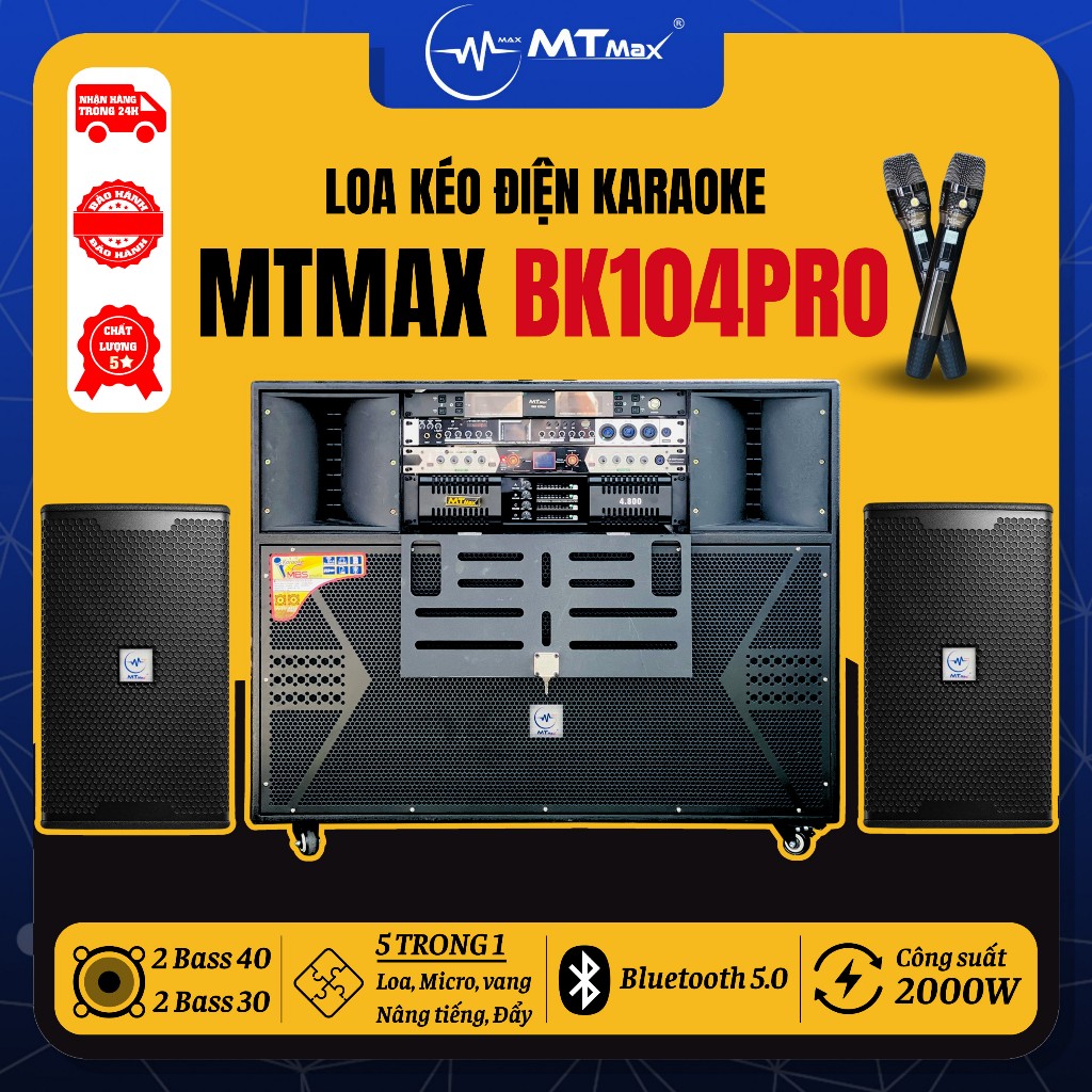 Loa Kéo Điện Cao Cấp MTMAX BK104 PRO 5 Trong 1 – Sự Đột Phá Mới Trong Thiết Kế MTMAX Tích Hợp Micro, Vang Cơ, Nâng Tiếng