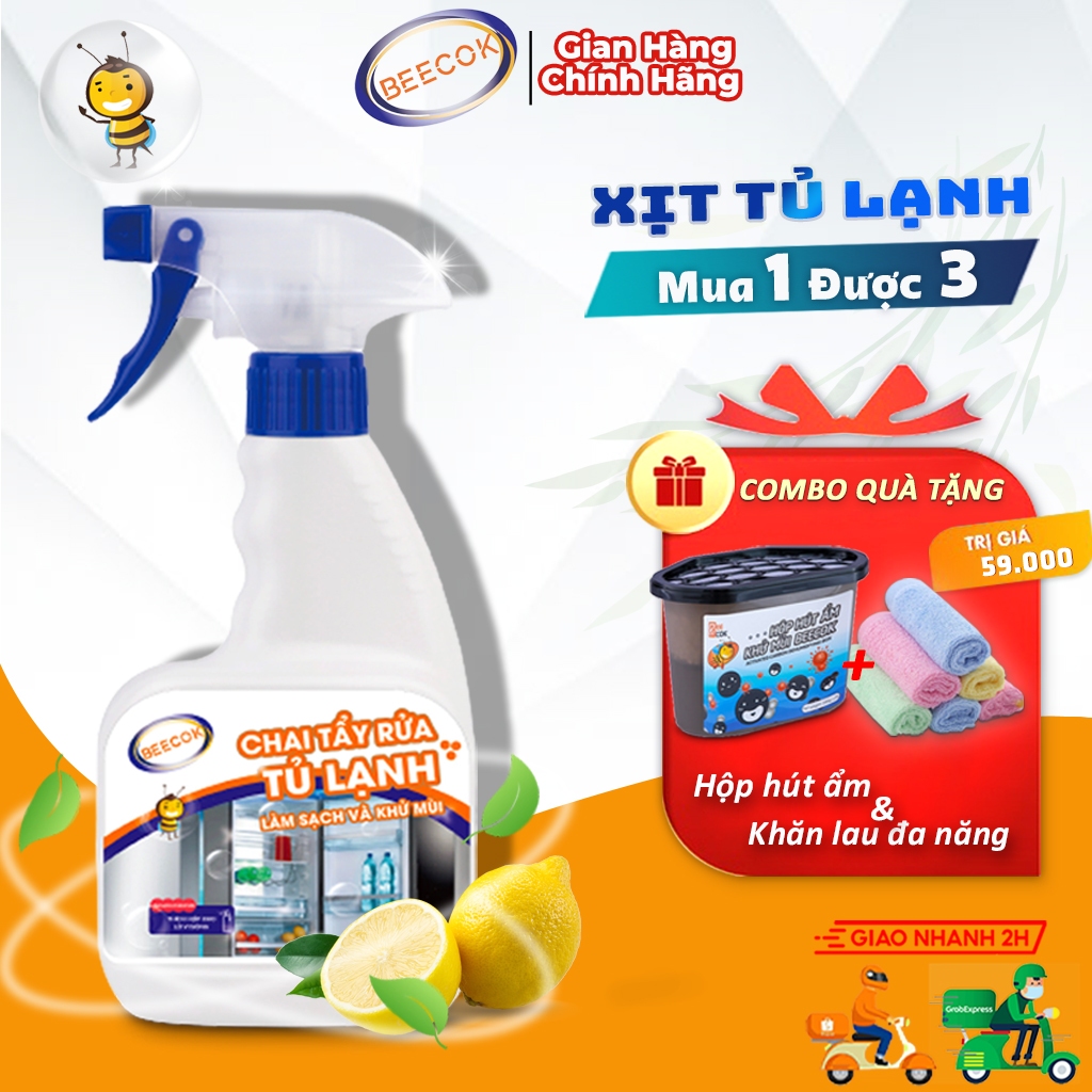 Xịt Vệ Sinh Tủ Lạnh Beecok Hương Chanh Dung Tích 500ml Làm Sạch Tủ Lạnh, Lò Nướng, Bếp Từ