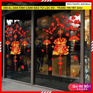Decal dán tết 2024 in 2 mặt hít tĩnh điện trang trí cửa kính tết,đề can dán trang trí tết  2024