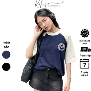 Áo Thun Tay Ngắn Nam Nữ KALIUS Logo In Nổi Phối Tay From rộng Unisex Chất Vải Cotton 100% Phong Cách Trẻ Trung Năng Động