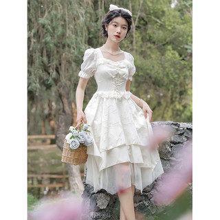 [Sẵn + Hoả tốc] 𝐗𝐢𝐚𝐨𝐥𝐮𝐮 | Đầm nữ tiểu thư màu trắng cổ vuông, có dây thắt eo phần đầm xòe 3 tầng bồng N30