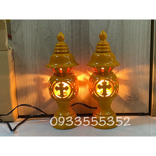 Cặp đèn thờ gỗ tràm thanh giá cao 19cm