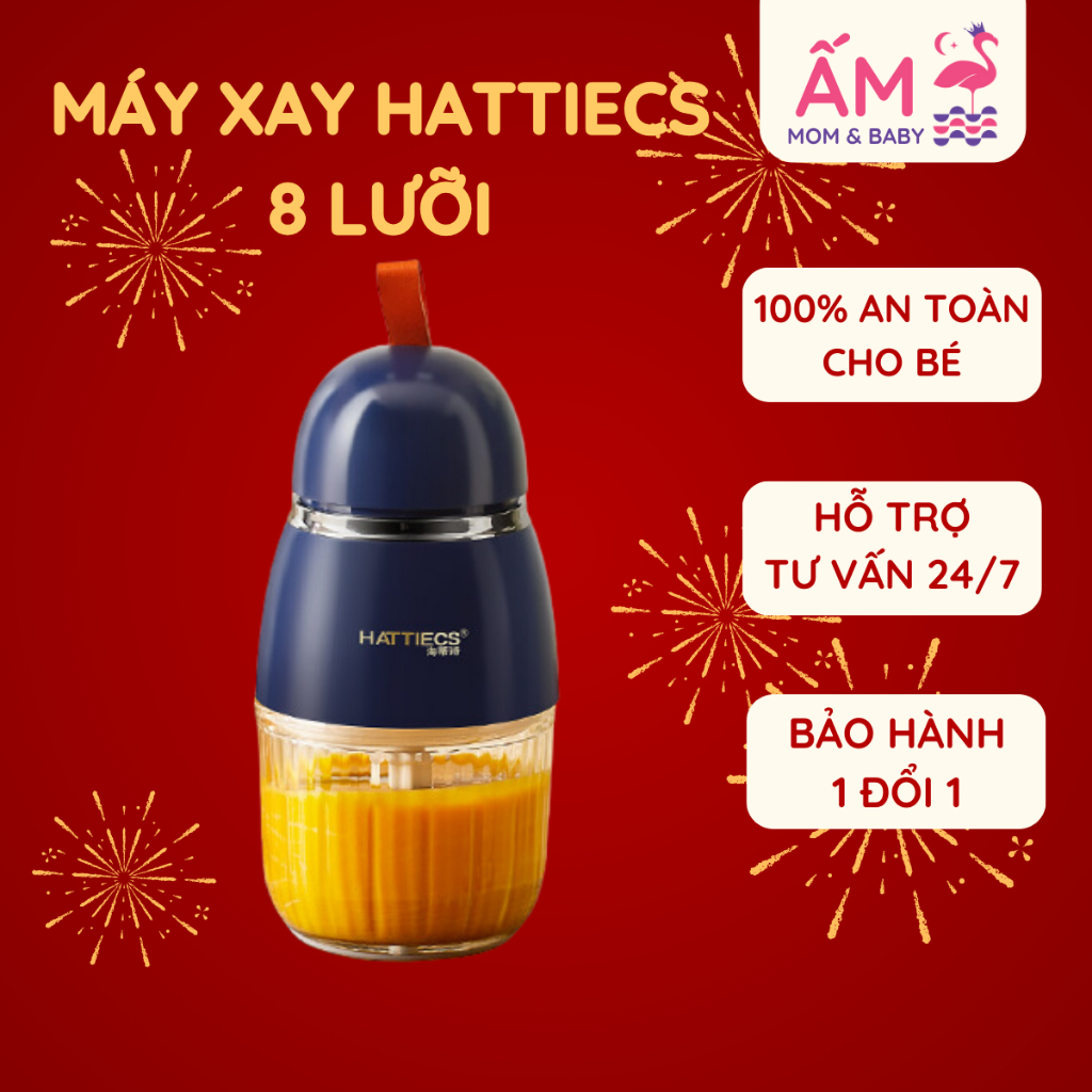Máy Xay HATTIECS 8 Lưỡi Ăn Dặm Cho Bé Đa Năng Ấm Baby Bản Nâng Cấp