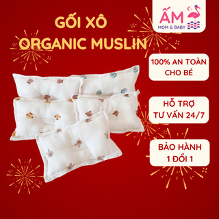 Gối xô organic muslin ấm baby chống bẹp đầu cho bé ấm gift decor