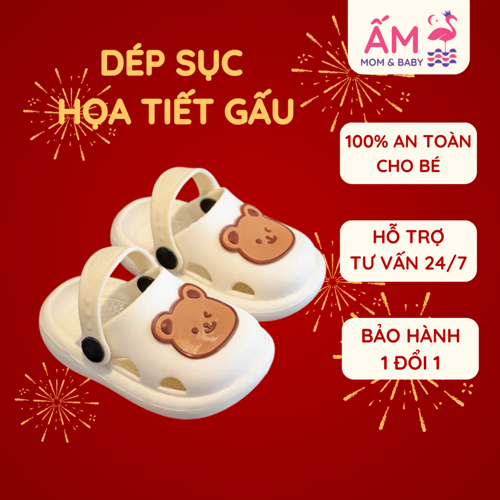 Dép Sục Họa Tiết Gấu Ấm Baby Cho Bé, Dép Cho Bé Trai Bé Gái, Chống Trơn Trượt Ấm Gift Decor