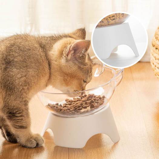 Bát Ăn Đơn Chống Gù Có Đế Nghiêng Thiết Kế Tai Mèo Sang Chảnh, Chén Ăn Cho Thú Cưng - Hery Pets