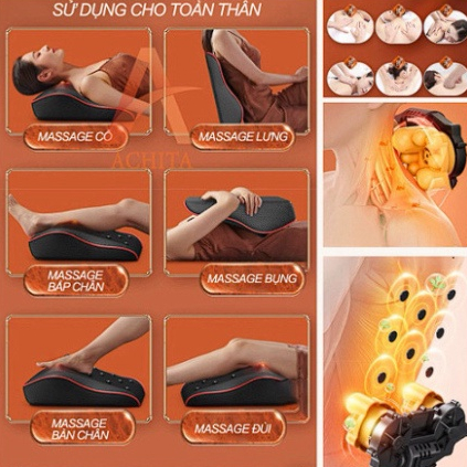 Gối Massage Cổ Vai Gáy, Máy Massage Hồng Ngoại Giảm Nhức Mỏi Toàn Thân 20 Bi Cao Cấp - Hàng Cao Cấp