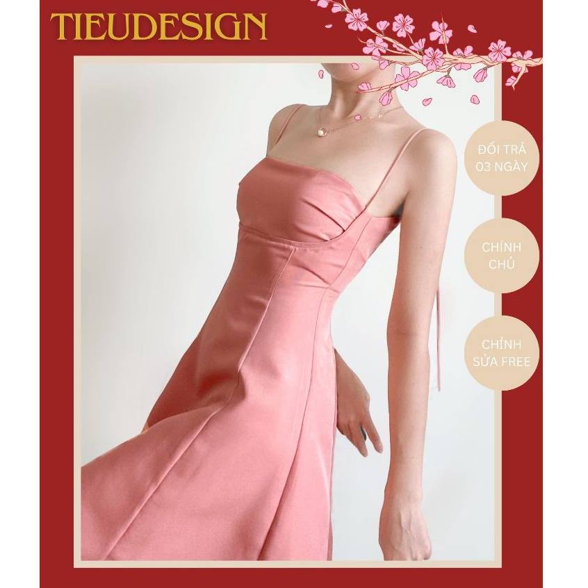 Đầm hai dây TIEUDESIGN thắt nơ vai