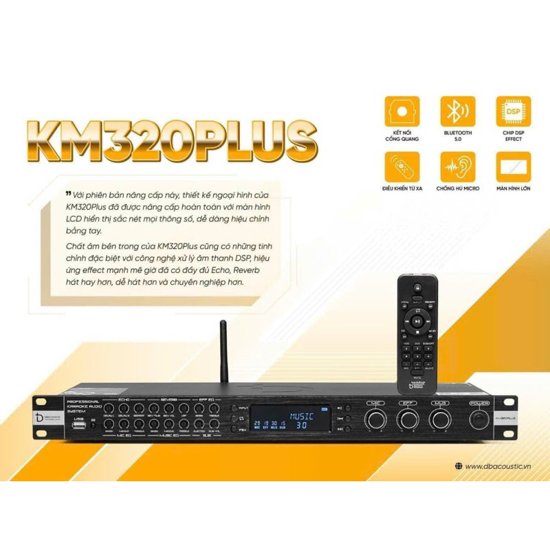 Vang cơ lai số cao cấp dBacoustic KM-320Plus New 2023 ( Bluetooth 5.0, karaoke reverd chuẩn, 8 chế độ Effect cài sẵn)