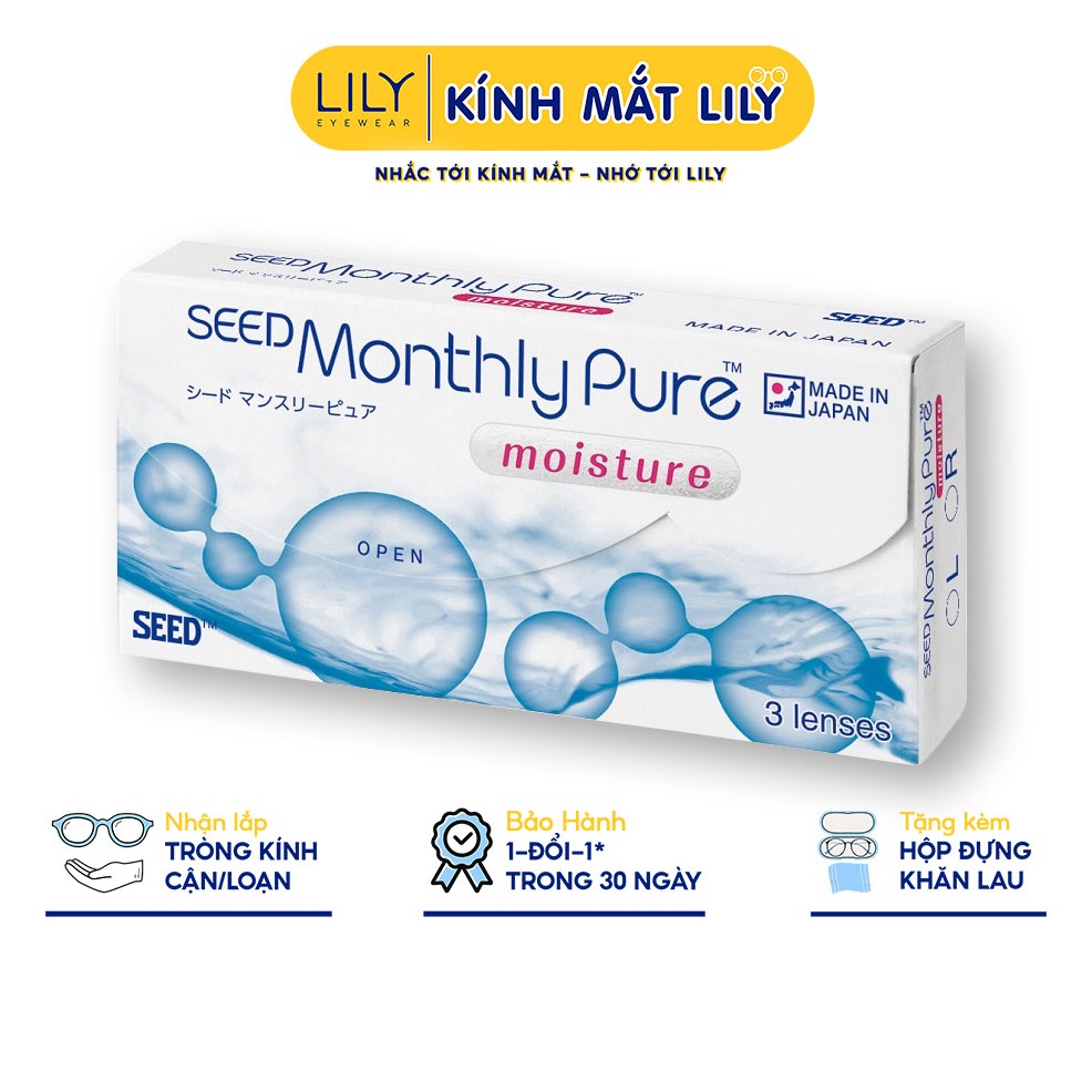 Lens 1 tháng LILYEYEWEAR kính áp tròng cận không màu SEED MonthlyPure moisture số 1 Nhật Bản độ tới 8.0