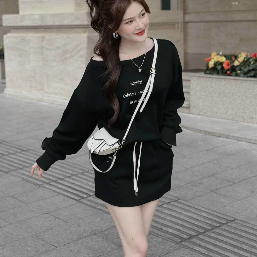 Set swt lệch vai kèm chân váy