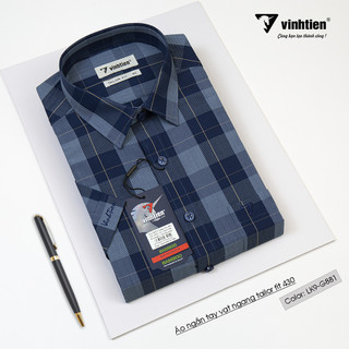 Áo Sơ Mi Tay Ngắn Vĩnh Tiến Dáng Tailor Fit Vạt Ngang Vải Kẻ Sợi Tre 430 - Mẫu 2