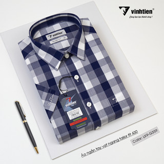 Áo Sơ Mi Tay Ngắn Vĩnh Tiến Dáng Tailor Fit Vạt Ngang Vải Kẻ Sợi Tre 430 - Mẫu 1