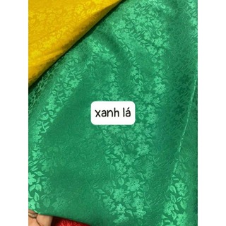 Vải Gấm lụa màu xanh lá may đồ bộ, áo dài - giá bán theo mét