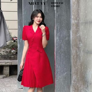 Đầm vest đi tiệc Nhật Vy phối cúc bọc xếp ly chất linen gân phù hợp công sở sang trọng - DA2740