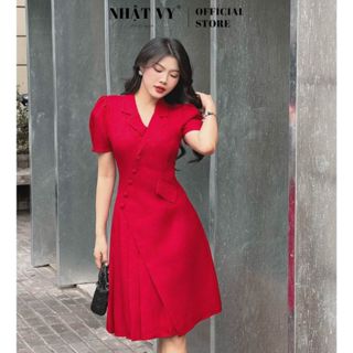  Đầm vest đi tiệc Nhật Vy phối cúc bọc xếp ly tay phồng chất linen gân phù hợp dạo phố công sở sang trọng - DA2740 