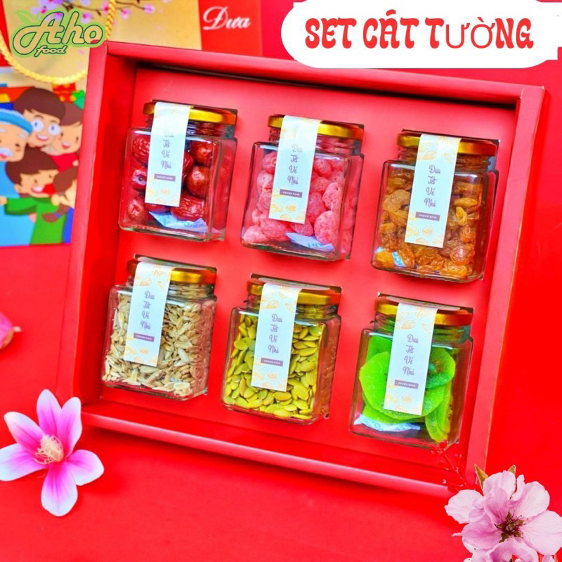 Hộp quà tặng tết Nhâm Thìn 2024 Aho Food, 6 Set quà Hoa quả sấy, hạt sấy dinh dưỡng sang trọng dành tặng gia đình