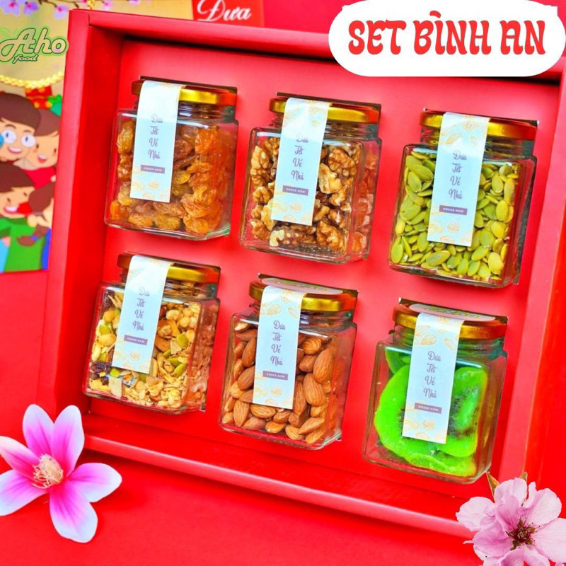 Hộp quà tặng tết Nhâm Thìn 2024 Aho Food, 6 Set quà Hoa quả sấy, hạt sấy dinh dưỡng sang trọng dành tặng gia đình